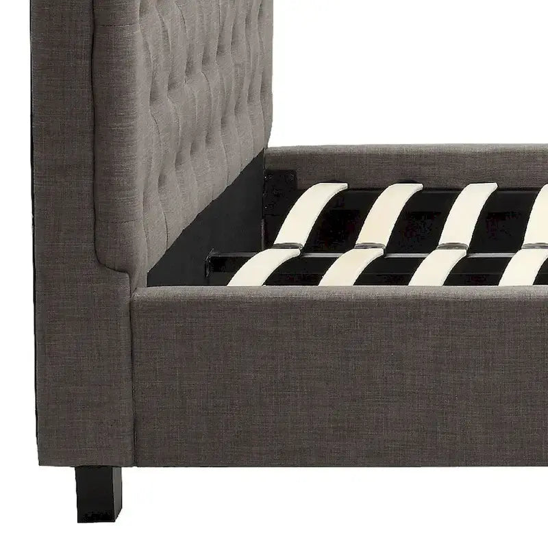 Grey Queen Bed, Button Tufted Upholstered Rolled Back, 1-Person