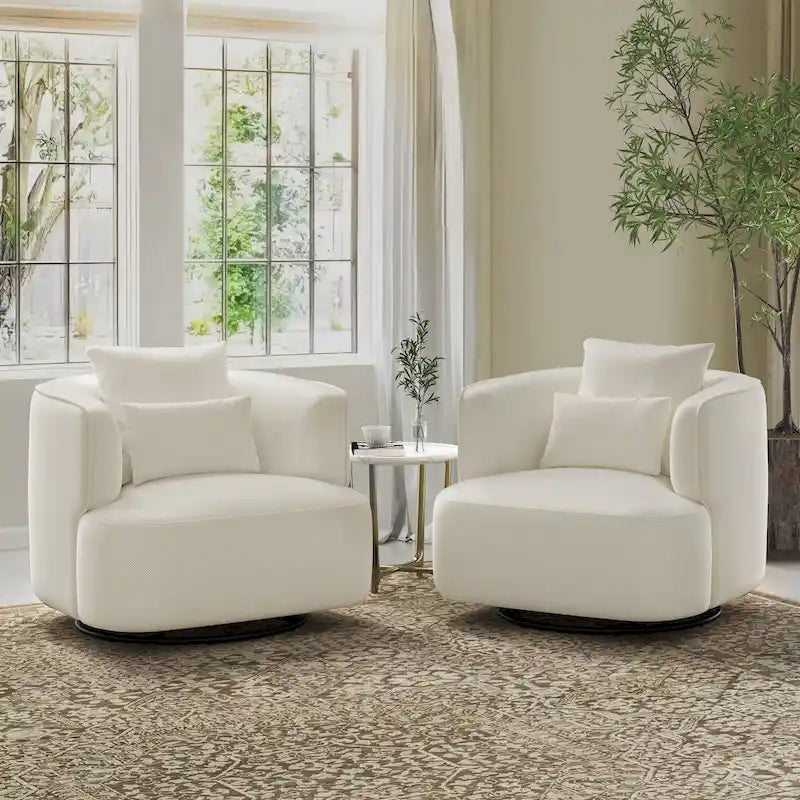 Beige / Navy Blue / Grey / Wheat Swivel Barrel Accent Chair, Set of 2