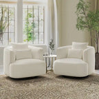 LUE BONA 2 Set Swivel Accent Armchair Fabric Blend, Modern Barrel Living Room Sofa Chair - 32.7  W x 32.7  D x 26.8  H