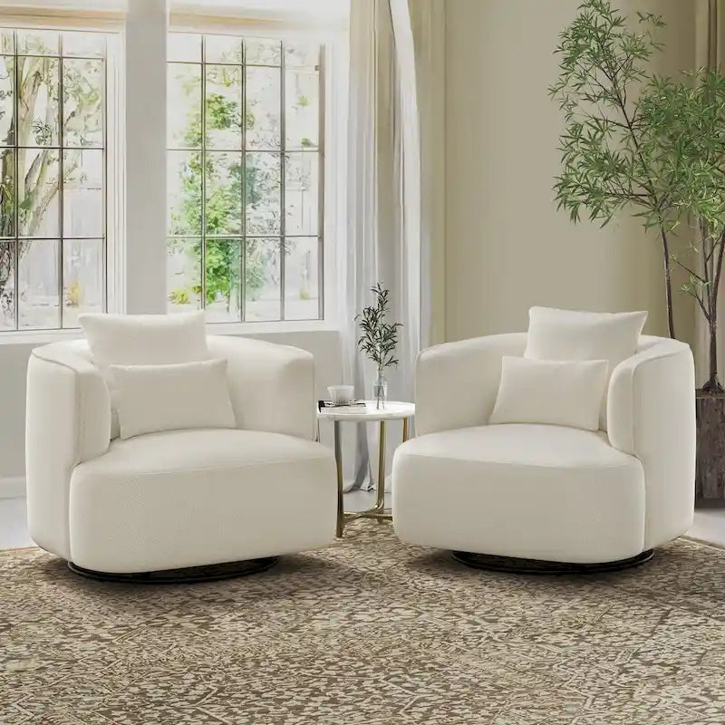 LUE BONA 2 Set Swivel Accent Armchair Fabric Blend, Modern Barrel Living Room Sofa Chair - 32.7  W x 32.7  D x 26.8  H