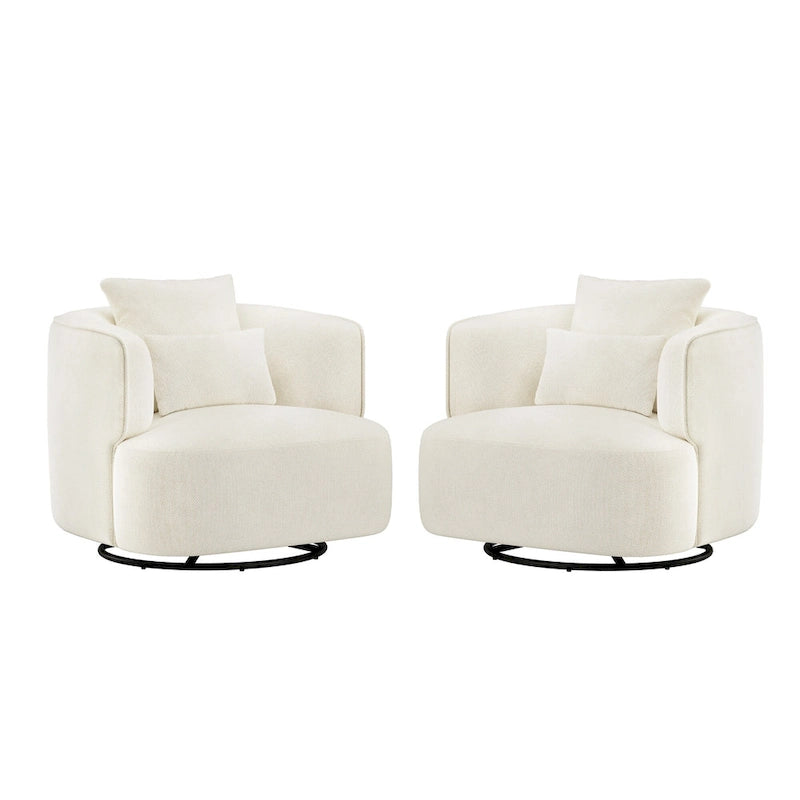 Beige / Navy Blue / Grey / Wheat Swivel Barrel Accent Chair, Set of 2