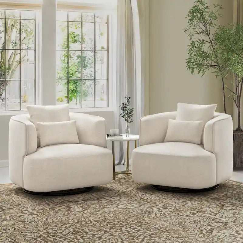 Beige / Navy Blue / Grey / Wheat Swivel Barrel Accent Chair, Set of 2