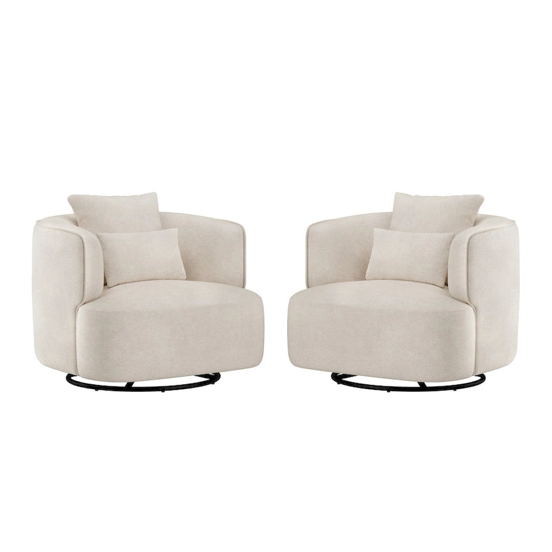 Beige / Navy Blue / Grey / Wheat Swivel Barrel Accent Chair, Set of 2