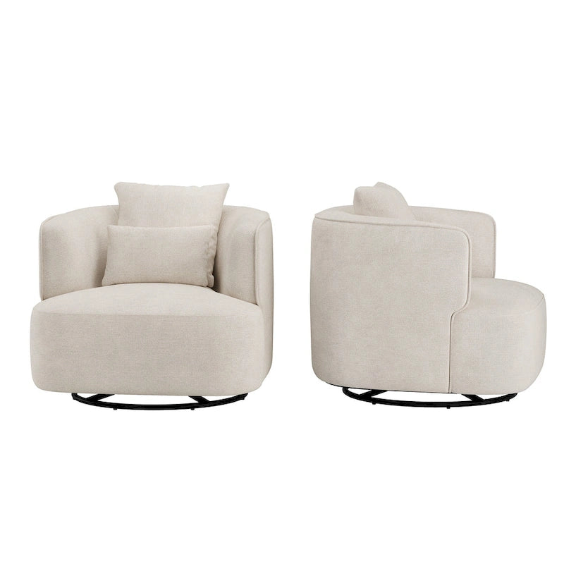 Beige / Navy Blue / Grey / Wheat Swivel Barrel Accent Chair, Set of 2
