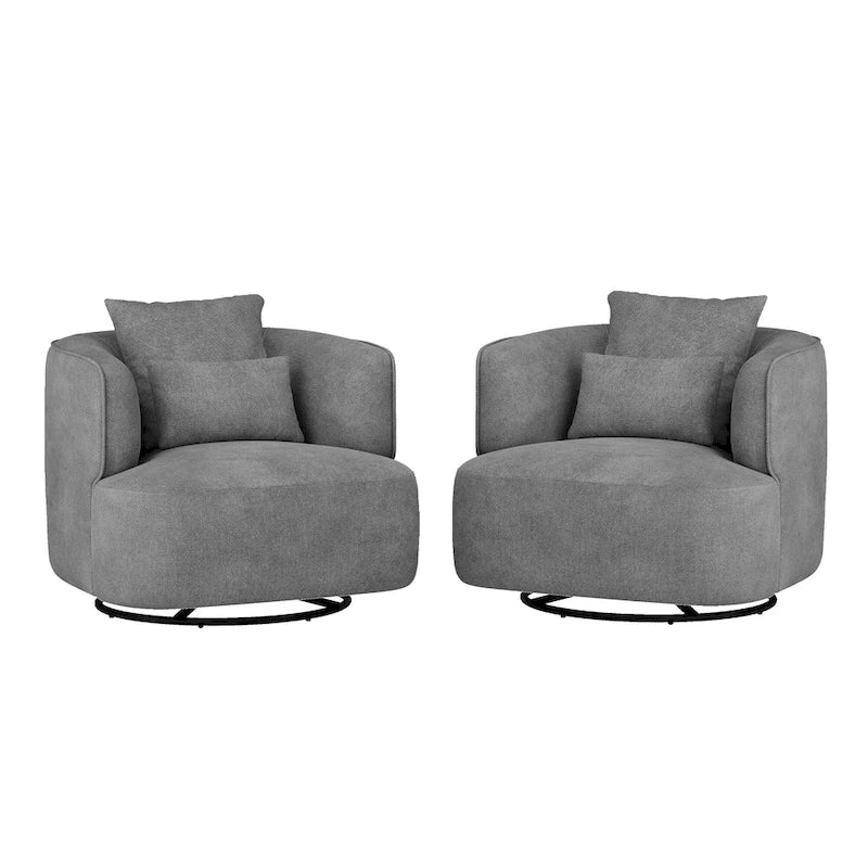Beige / Navy Blue / Grey / Wheat Swivel Barrel Accent Chair, Set of 2