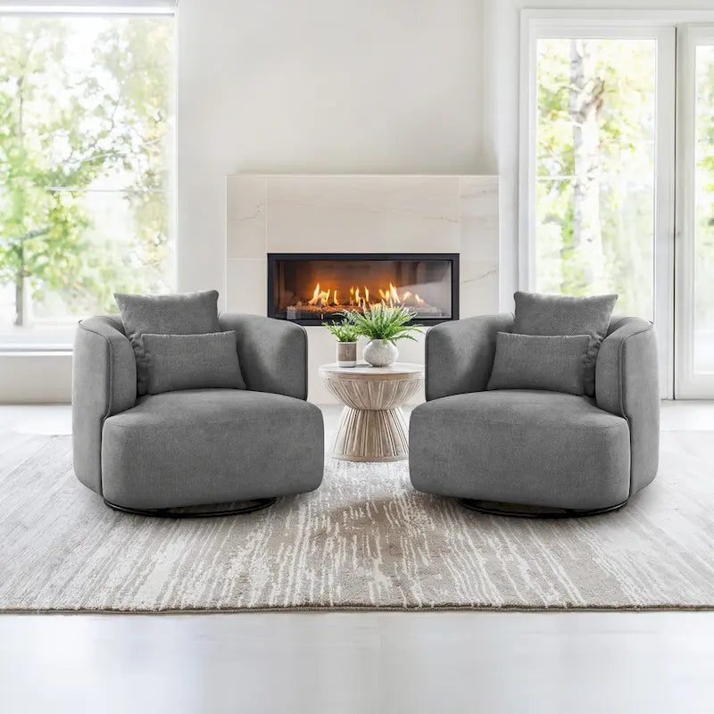 Beige / Navy Blue / Grey / Wheat Swivel Barrel Accent Chair, Set of 2