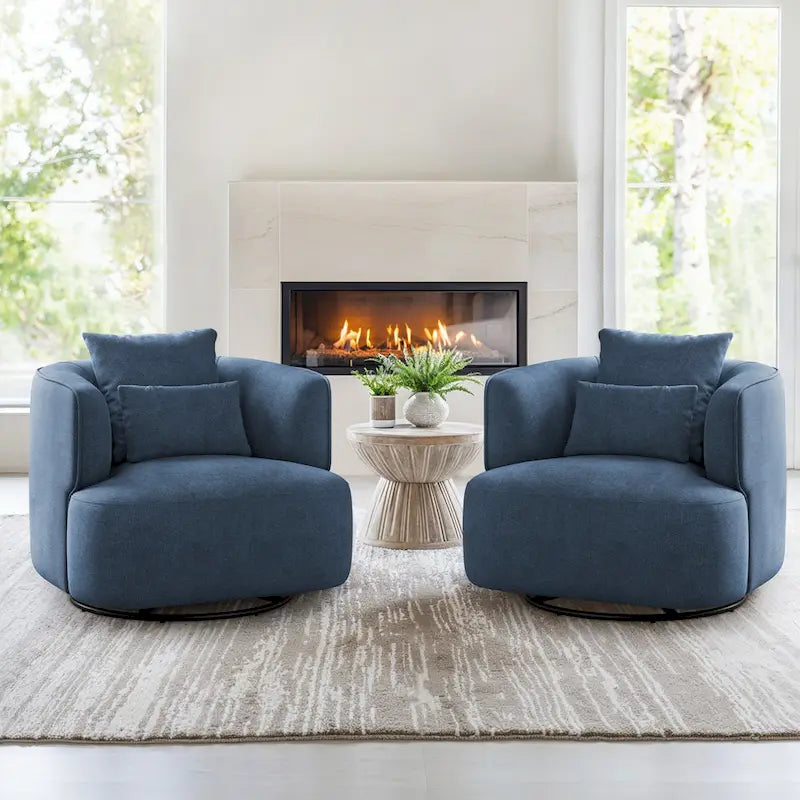 Beige / Navy Blue / Grey / Wheat Swivel Barrel Accent Chair, Set of 2