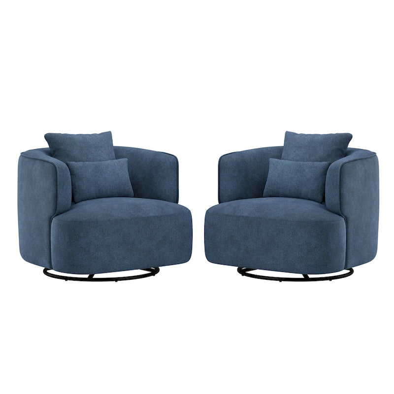 Beige / Navy Blue / Grey / Wheat Swivel Barrel Accent Chair, Set of 2