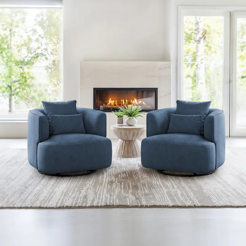 Beige / Navy Blue / Grey / Wheat Swivel Barrel Accent Chair, Set of 2