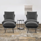 Dark Brown / Saddle / Grey Accent Chair with Ottoman, Leathaire Fabric, Set of 2, 1-Seater