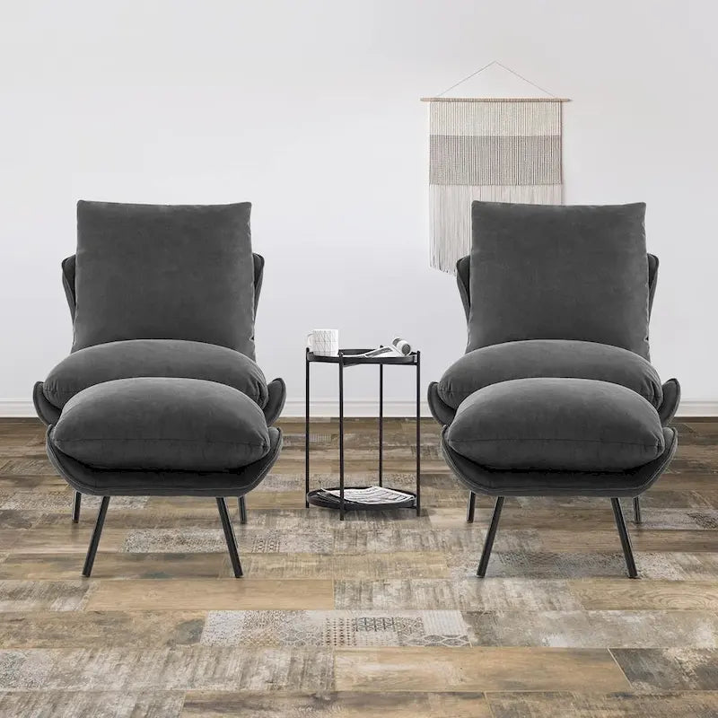 Dark Brown / Saddle / Grey Accent Chair with Ottoman, Leathaire Fabric, Set of 2, 1-Seater