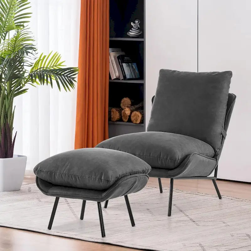 Dark Brown / Saddle / Grey Accent Chair with Ottoman, Leathaire Fabric, Set of 2, 1-Seater