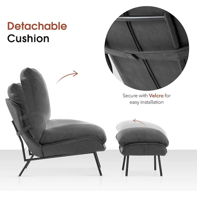 Dark Brown / Saddle / Grey Accent Chair with Ottoman, Leathaire Fabric, Set of 2, 1-Seater