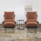 Dark Brown / Saddle / Grey Accent Chair with Ottoman, Leathaire Fabric, Set of 2, 1-Seater