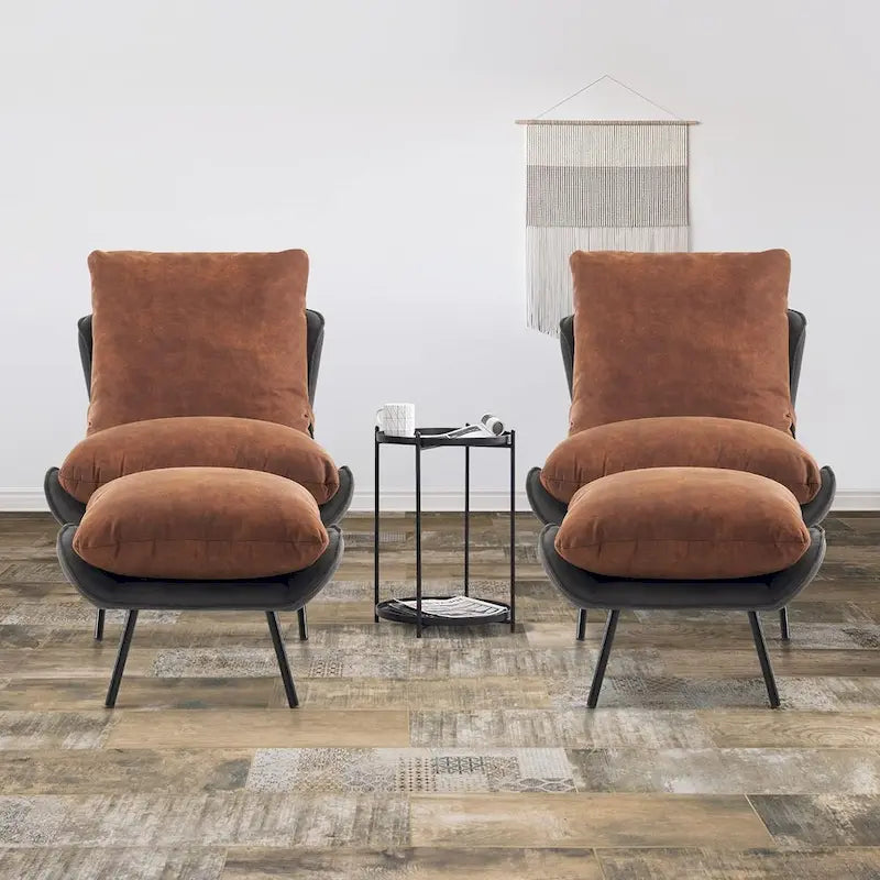 Dark Brown / Saddle / Grey Accent Chair with Ottoman, Leathaire Fabric, Set of 2, 1-Seater