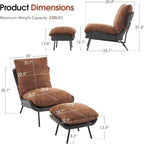 Dark Brown / Saddle / Grey Accent Chair with Ottoman, Leathaire Fabric, Set of 2, 1-Seater
