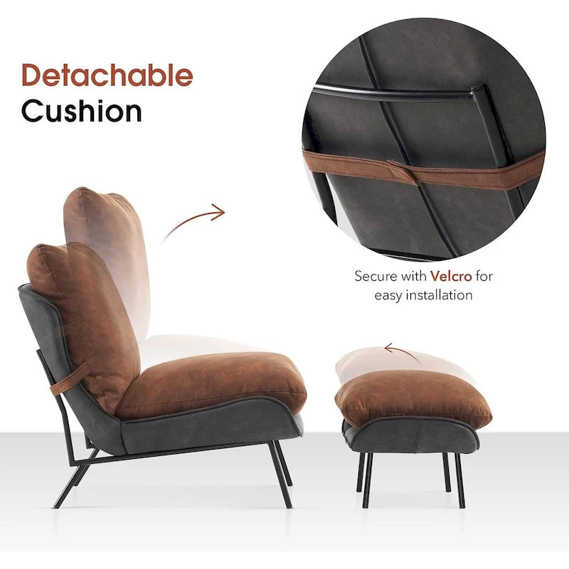 Dark Brown / Saddle / Grey Accent Chair with Ottoman, Leathaire Fabric, Set of 2, 1-Seater