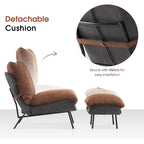 Dark Brown / Saddle / Grey Accent Chair with Ottoman, Leathaire Fabric, Set of 2, 1-Seater