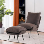 Dark Brown / Saddle / Grey Accent Chair with Ottoman, Leathaire Fabric, Set of 2, 1-Seater
