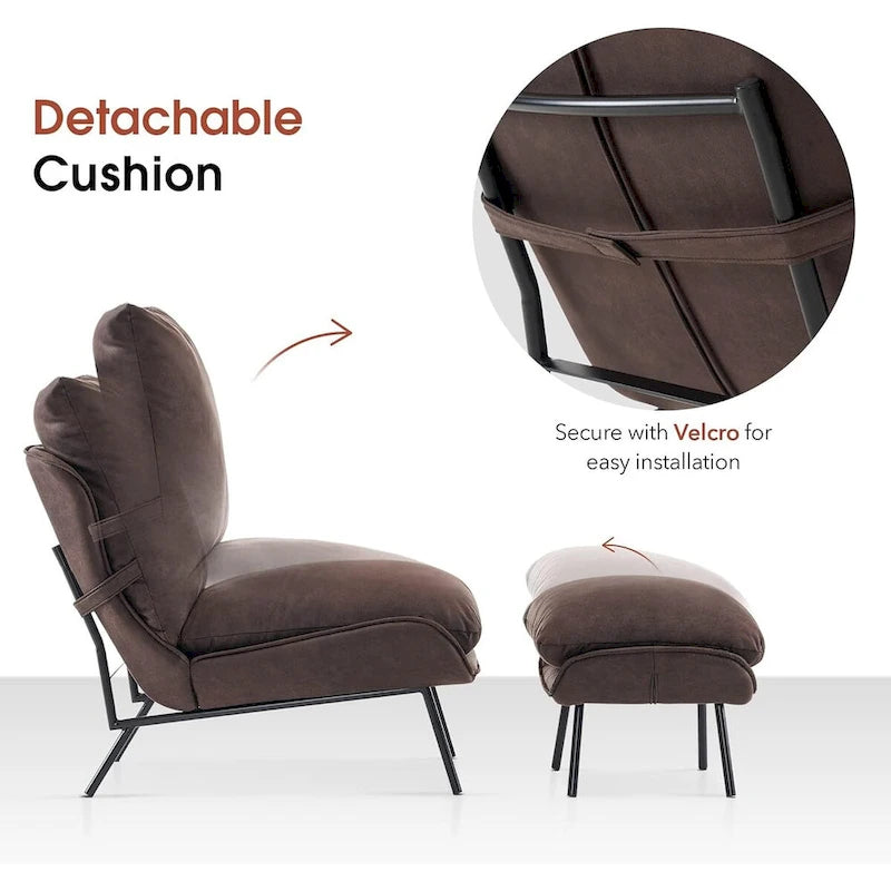 Dark Brown / Saddle / Grey Accent Chair with Ottoman, Leathaire Fabric, Set of 2, 1-Seater