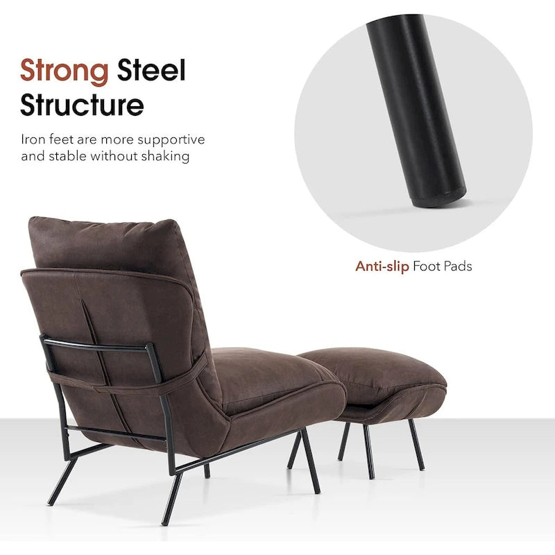Dark Brown / Saddle / Grey Accent Chair with Ottoman, Leathaire Fabric, Set of 2, 1-Seater