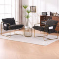 Dark Gray / Beige Velvet Accent Chair with Arm Pockets, Metal Frame, Set of 2