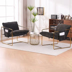 Dark Gray / Beige Velvet Accent Chair with Arm Pockets, Metal Frame, Set of 2