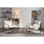 Dark Gray / Beige Velvet Accent Chair with Arm Pockets, Metal Frame, Set of 2