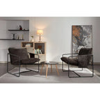 Dark Gray / Beige Velvet Accent Chair with Arm Pockets, Metal Frame, Set of 2