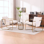 Dark Gray / Beige Velvet Accent Chair with Arm Pockets, Metal Frame, Set of 2