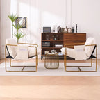 Dark Gray / Beige Velvet Accent Chair with Arm Pockets, Metal Frame, Set of 2