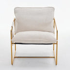 Dark Gray / Beige Velvet Accent Chair with Arm Pockets, Metal Frame, Set of 2