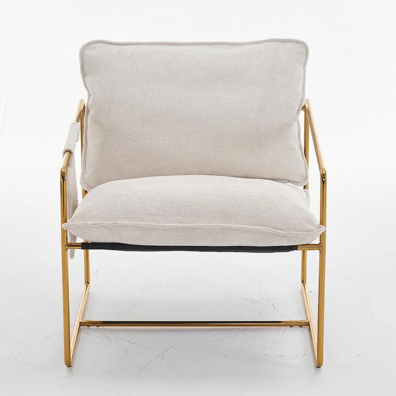 Dark Gray / Beige Velvet Accent Chair with Arm Pockets, Metal Frame, Set of 2
