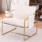 Dark Gray / Beige Velvet Accent Chair with Arm Pockets, Metal Frame, Set of 2