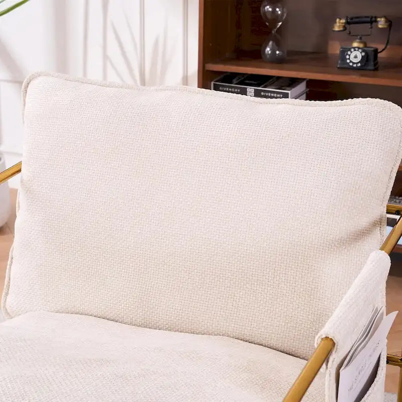 Dark Gray / Beige Velvet Accent Chair with Arm Pockets, Metal Frame, Set of 2