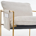 Dark Gray / Beige Velvet Accent Chair with Arm Pockets, Metal Frame, Set of 2