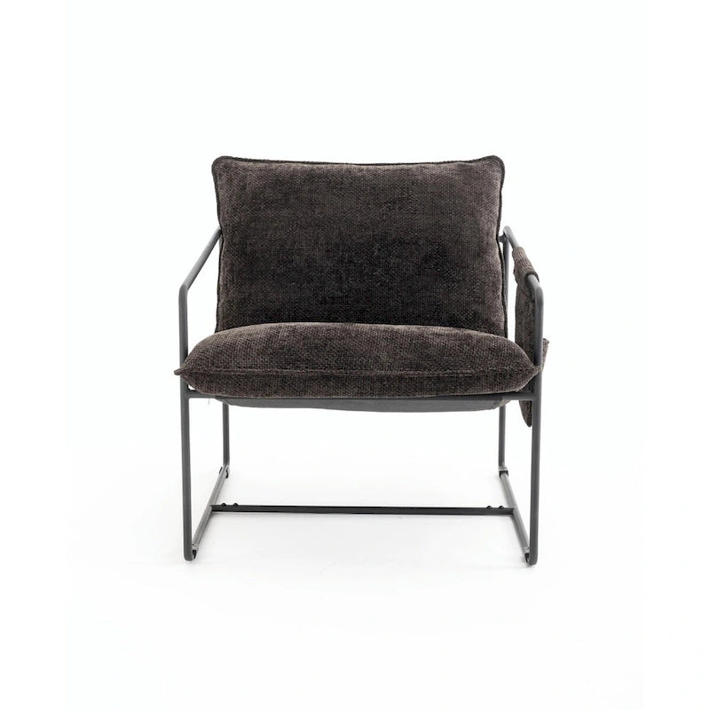 Dark Gray / Beige Velvet Accent Chair with Arm Pockets, Metal Frame, Set of 2