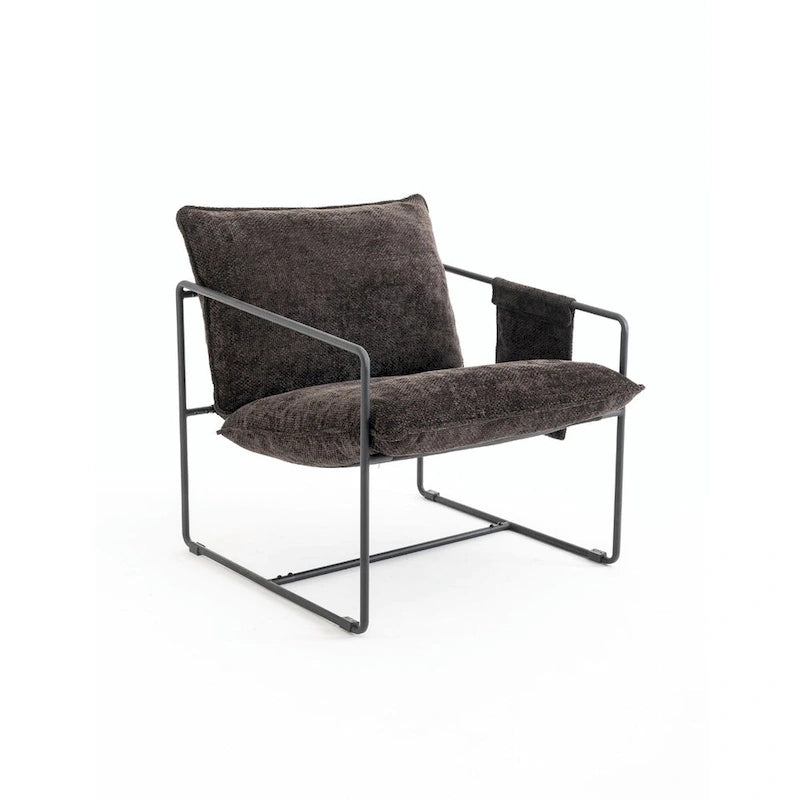 Dark Gray / Beige Velvet Accent Chair with Arm Pockets, Metal Frame, Set of 2