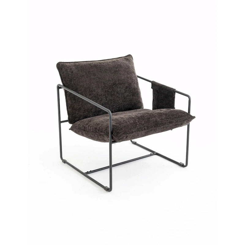 Dark Gray / Beige Velvet Accent Chair with Arm Pockets, Metal Frame, Set of 2