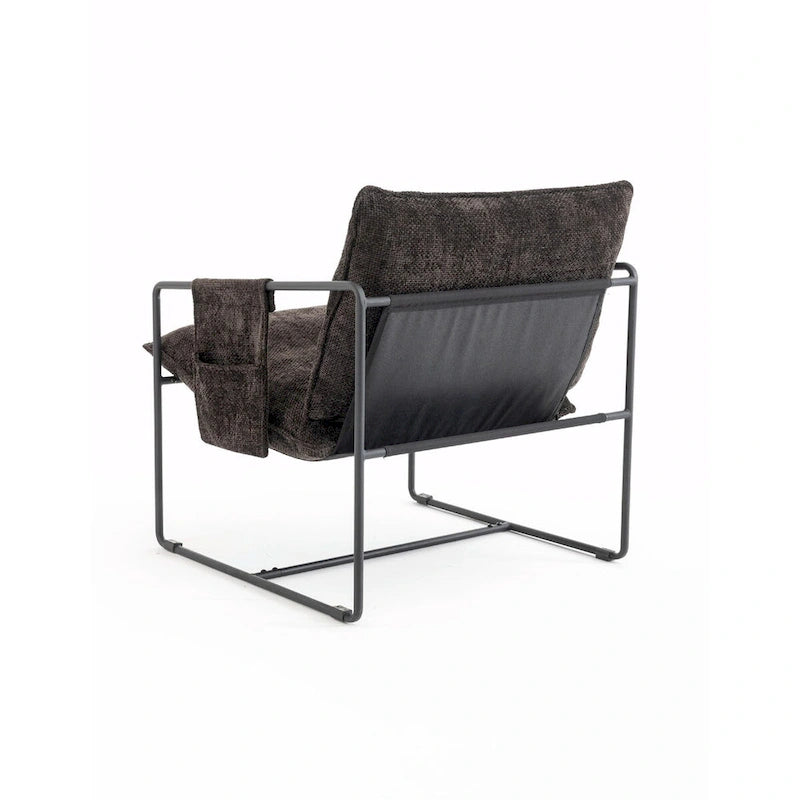Dark Gray / Beige Velvet Accent Chair with Arm Pockets, Metal Frame, Set of 2