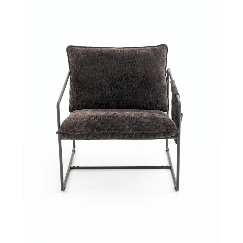 Dark Gray / Beige Velvet Accent Chair with Arm Pockets, Metal Frame, Set of 2