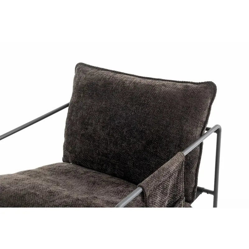 Dark Gray / Beige Velvet Accent Chair with Arm Pockets, Metal Frame, Set of 2