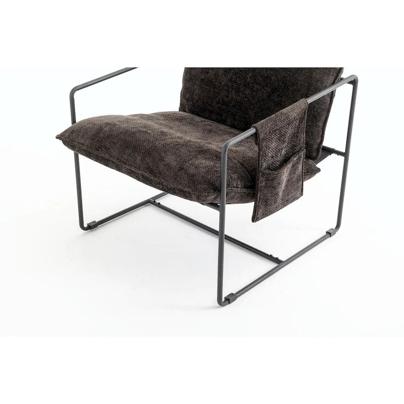 Dark Gray / Beige Velvet Accent Chair with Arm Pockets, Metal Frame, Set of 2
