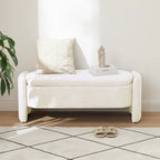 Dark Gray / Cream White Oval Storage Ottoman Bench, Lamb Fleece Fabric, 1–2 Person