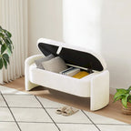 Dark Gray / Cream White Oval Storage Ottoman Bench, Lamb Fleece Fabric, 1–2 Person