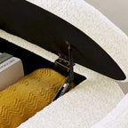 Dark Gray / Cream White Oval Storage Ottoman Bench, Lamb Fleece Fabric, 1–2 Person
