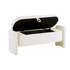 Dark Gray / Cream White Oval Storage Ottoman Bench, Lamb Fleece Fabric, 1–2 Person