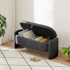 Dark Gray / Cream White Oval Storage Ottoman Bench, Lamb Fleece Fabric, 1–2 Person