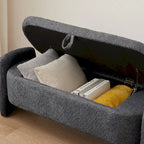 Dark Gray / Cream White Oval Storage Ottoman Bench, Lamb Fleece Fabric, 1–2 Person