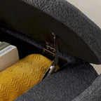 Dark Gray / Cream White Oval Storage Ottoman Bench, Lamb Fleece Fabric, 1–2 Person